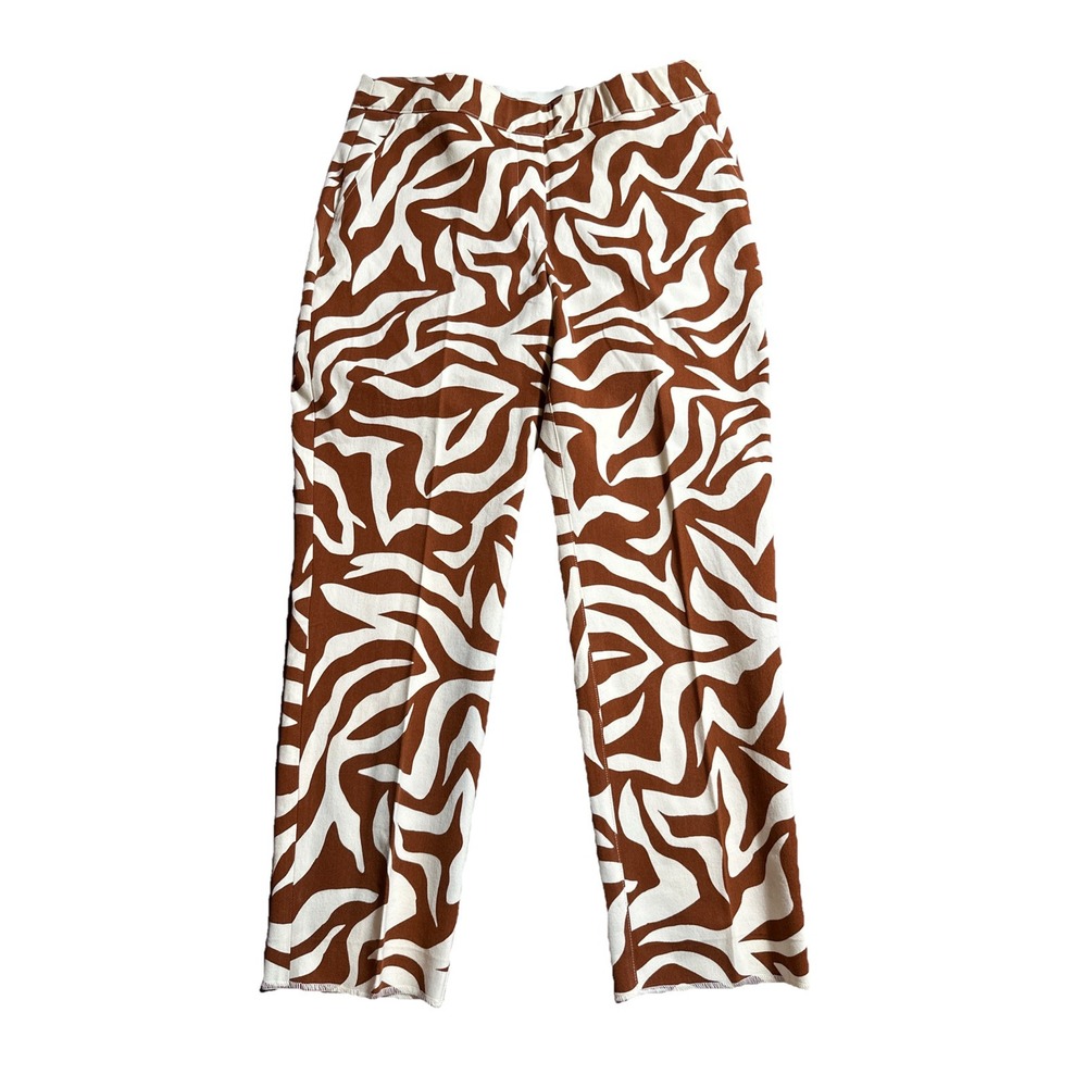 SPANX On-the-go Animal Printed Slim Straight Leg Pants Size Medium Brown Zebra